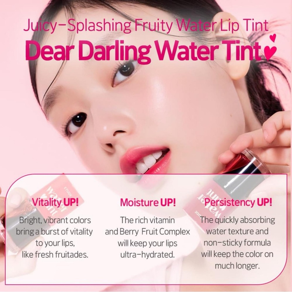 K beauty Etude Dear Darling Kissproof Water Lip Tint in Cherry Ade - Picture 3 of 8